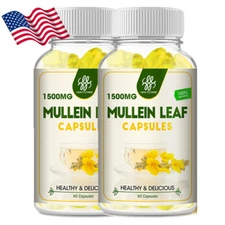 2Pack Mullein Leaf Capsules For Lung Cleansing & Detox Herbal Dietary Supplement