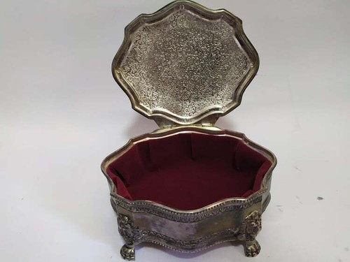 Antico portagioie portagioie placcato argento inciso Pense Honi Dieu Et Mondroit - Foto 4 di 10