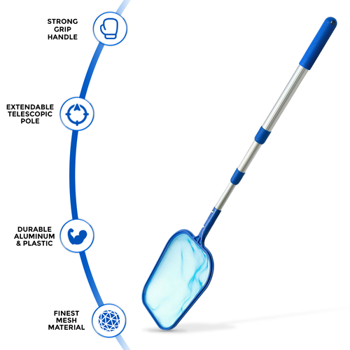 LEAF DEBRIS SKIMMER MESH NET SWIMMING POOL 3 WAY TELESCOPIC CLEANING WITH POLE - Picture 7 of 8