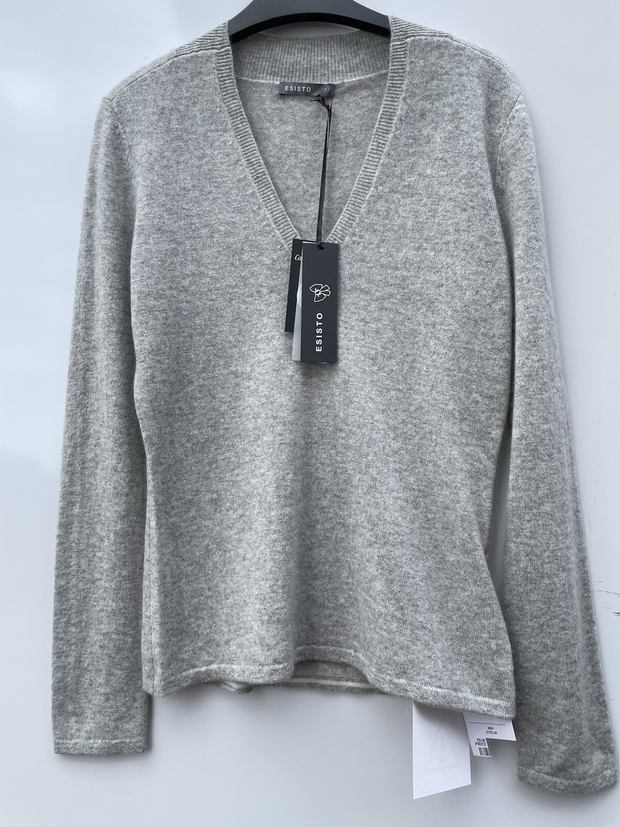 Esisto Grey 100% Pure Cashmere V-neck Sweater Size S Bnwt UK