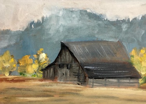 ACEO Original Pintura al Óleo Firmada Paisaje Arte Tarjeta Casa Granero Cultivo Pintura - Imagen 3 de 3