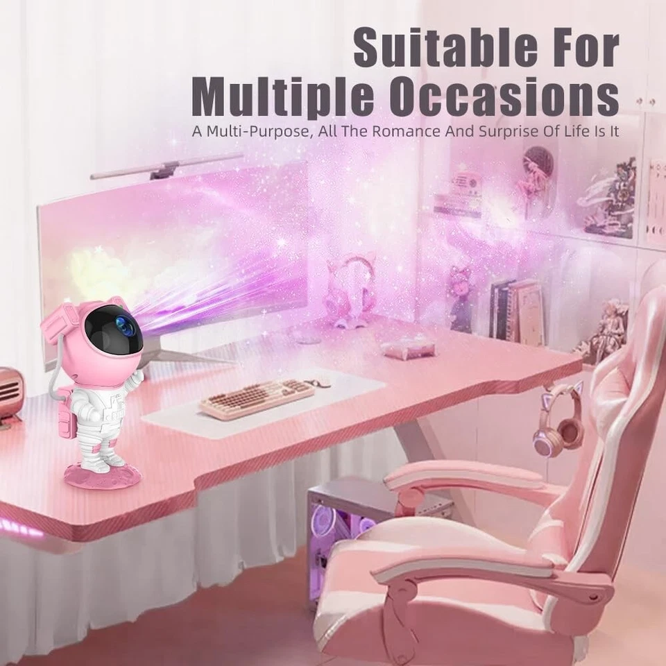 Astronaut Galaxy Projector Night Light with Color Changing/Remote Control (Pink) - Image 2 of 4