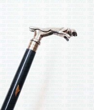 Silver Brass Jaguar Handle Inlay Walking Cane Vintage Wooden Stick Christmas Gif