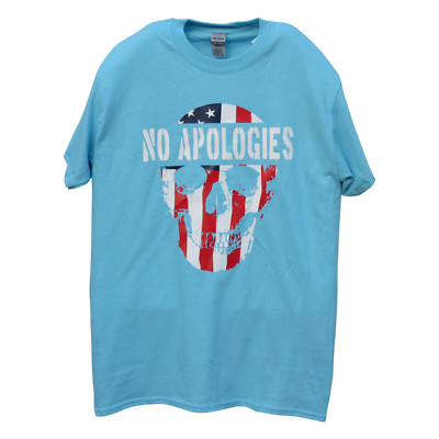 Gildan Men Graphic T Shirt M XL Light Blue No Apologies Flag Skull