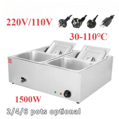 2/4/6 Pots Bain Marie Stainless Commercial GN Pan&Lid Steel Electric Food Warmer