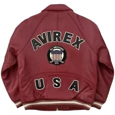 Avirex Men's Maroon Bomber Jacket Handmade Icon New Real Cowhide Leather Jacket