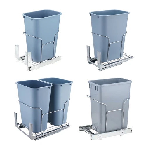 Double/Single Pullout Waste Container Kitchen Trash Can 70L/35L/29L Grey