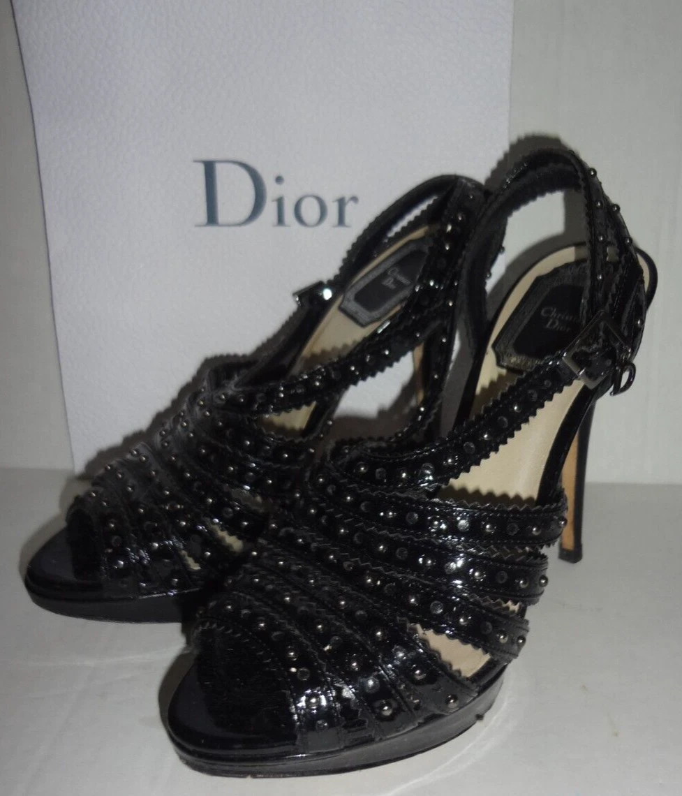 Authentique Christian Dior noire sangle bout peep taille 35 1/2 talons chaussure EUC