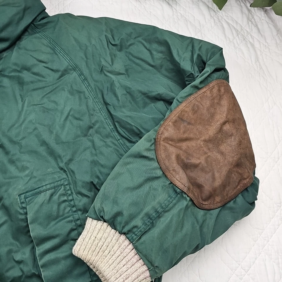 Abrigo de Colección Nautica Plumón Ganso Puffer Cuero Verde Parches Cremallera Completa Talla XL Foto 3 de 4