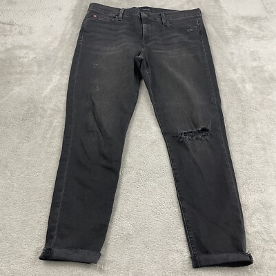 Hudson Natalie Mid Rise Super Skinny Ankle Jeans Womens 32 Black Distress Grunge