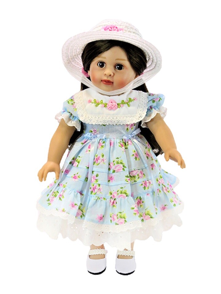 Doll Clothes 18" Doll Dress Floral White Eyelet Hat Fits 18 Inch Girl Dolls