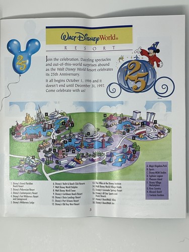 Folleto de guía de membresía del Magic Kingdom Club de Disney World 1997 25 aniversario - Imagen 6 de 6