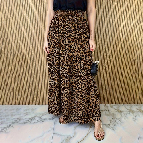 Womens Leopard Print Maxi Skirt Ladies Summer Casual Swing Long Skirts Dresses - Picture 5 of 6