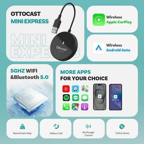 OTTOCAST EXPRESS Mini 2 in 1 Adattatore Wireless Apple Carplay Android Auto 5G - Foto 2 di 12