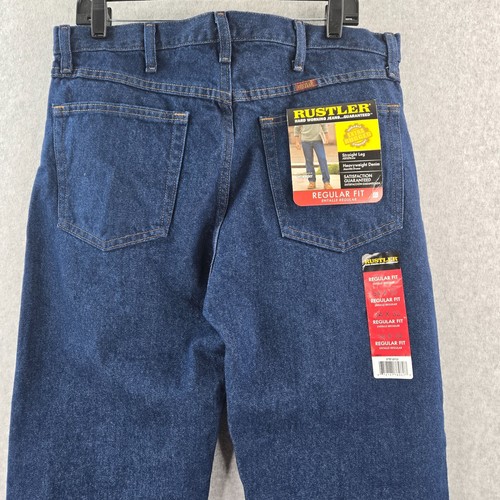 Rustler Jeans Mens 34x32 Heavyweight Denim Dark Wash Regular Straight Leg Work - Picture 3 of 10