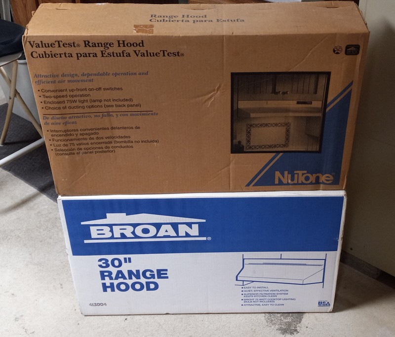 2 New - 30" Stainless Steel Range Hoods, 1 - Broan & 1 - Nutone, Pick up Only: