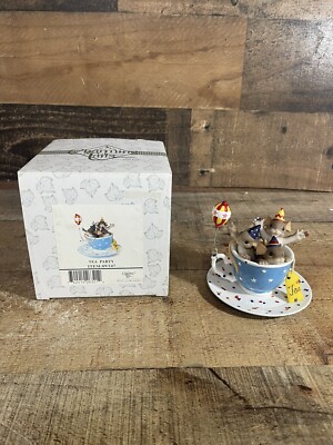 Charming Tails ''Tea Party'' Blue Teacup Retired Figure Fitz & Floyd 