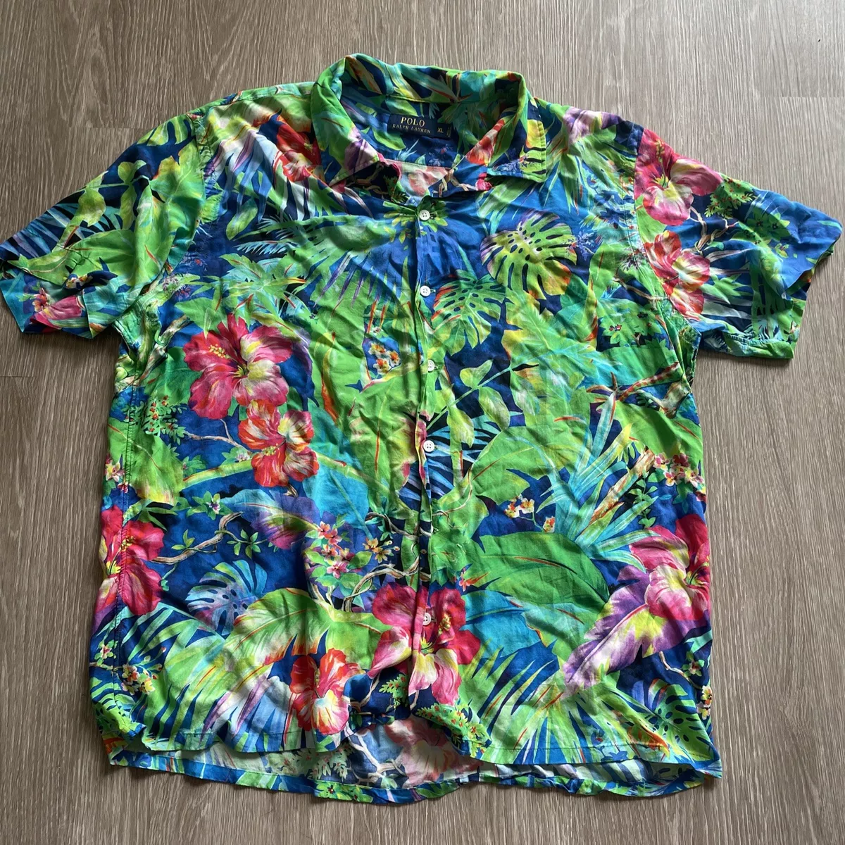 Hawaiian Shirt POLO RALPH LAUREN Caldwell Viscose Vibrant Tropical Blooms  sz. XL