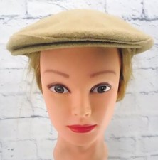 VINTAGE BEIGE Cabbie / Newsboy Cap with Brim Button SMALL Made in USA