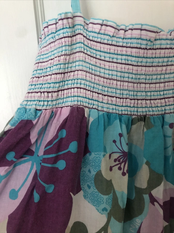 Usado en Excelente Condición Naartjie Kids 10 XXXXL Vestido Solero Azul Púrpura Floral Calado Volantes en Niveles Foto 2 de 4