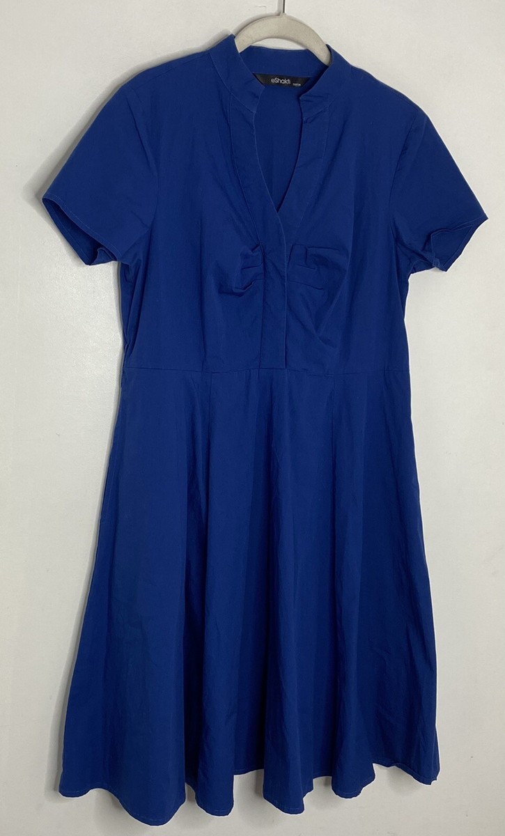 eshakti Custom Womens Cobalt Blue Cotton Fit & Flare Midi Dress W/ Pockets  Sz 10 | eBay