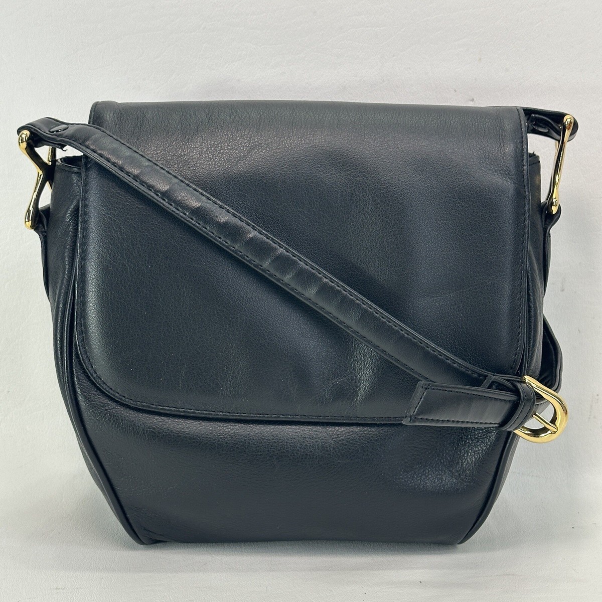 Vtg Kenar Crossbody Handbag Women Black Leather Lined Purse