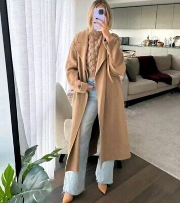 Zara Double Faced Wool Blend Coat Size S M Camel NEW Long Zara Double Faced Wool Blend Coat Size S M Camel NEW Long