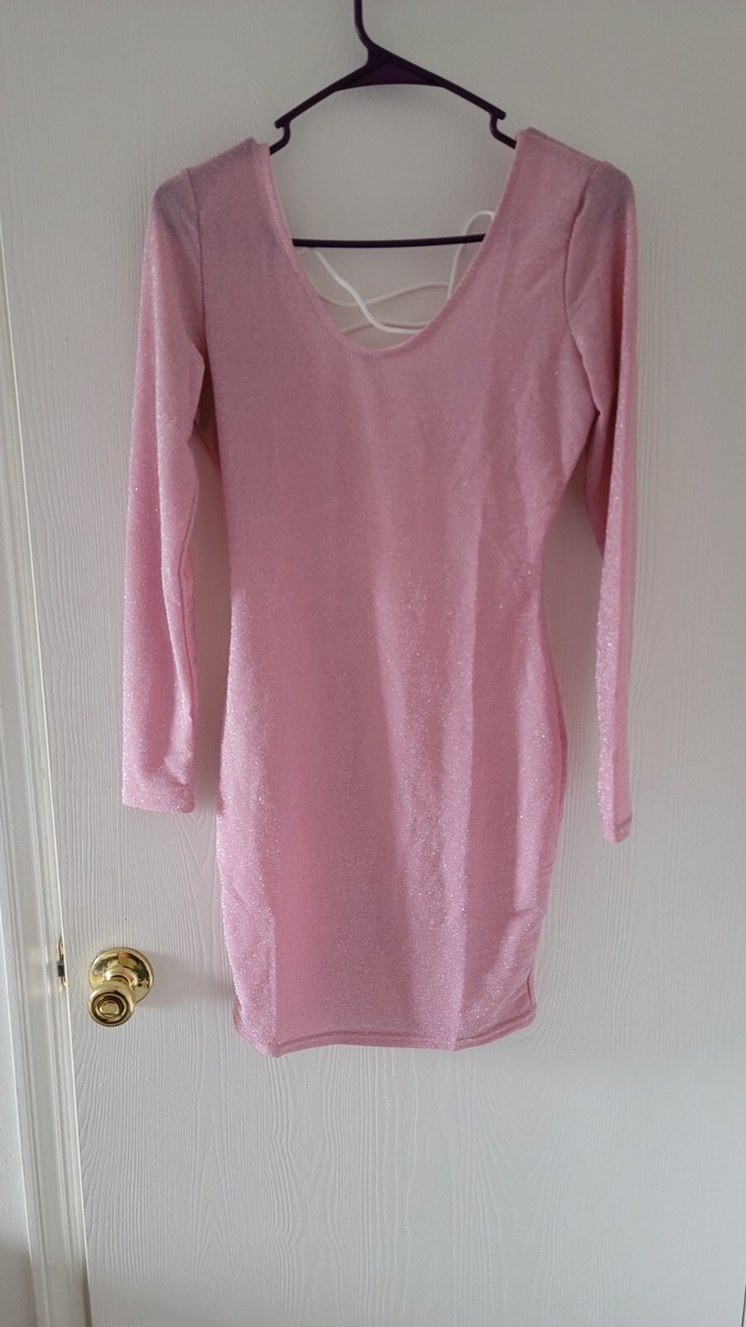 pink glitter t shirt dress Shein Stretch Bodycon Comfy Mini T-Shirt Women's S Open Back square-neckline