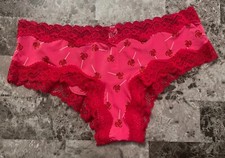 NWT VICTORIA'S SECRET TEASE PINK RED HEART SUCKER SMOOTH LACE BOW CHEEKY PANTIES