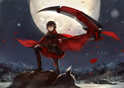 Anime rwby cape moon night petals ruby rose scythe  Custom Playmat Mat Pad