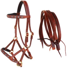 Horse Western Leather Beaded Bitless Sidepull Bridle Reins 77RS06TR-F