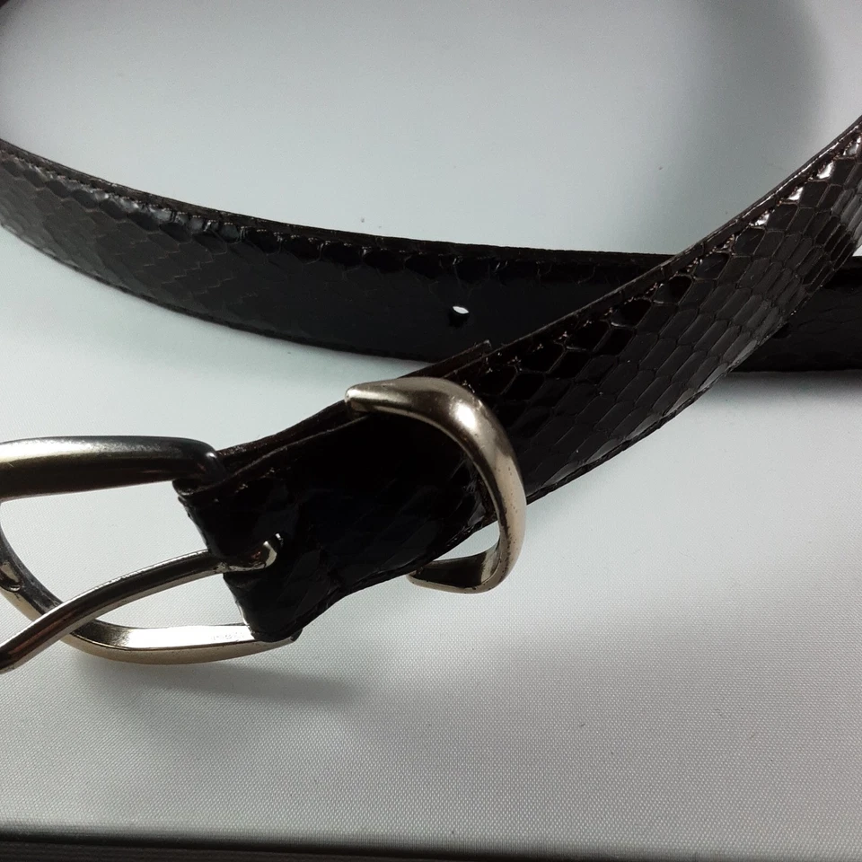 Womens Snakeskin Belt Leather Size 38. 1" Width Dark Brown Skinny - Image 2 of 4