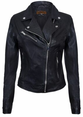 Damen Lederjacke klassischer Biker-Stil schwarz ECHTLEDER Damenjacke