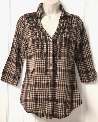 Vintage LEI womens half sleeve V neck buttons up blouse size M