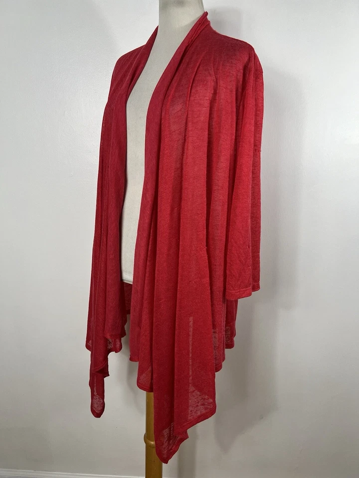 Slinky Brand 1X Cárdigan Suéter Rosa Rojo Ligero Frente Abierto Largo Mujer J3 Foto 3 de 4