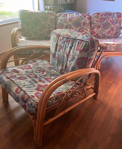Superior Reed & Co. Mid Century Vintage Rattan Couch with Chair - Picture 9 of 12