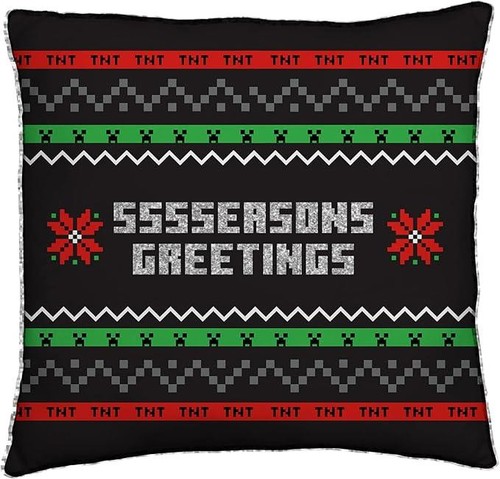 Minecraft Christmas Square Cushion Pillow Greetings Design Reversible - Picture 1 of 5