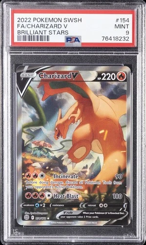 2022 POKEMON SWORD & SHIELD BRILLIANT STARS #154 FULL ART/CHARIZARD V PSA 9