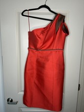 Carolina Herrera One Shoulder Red Silk Blend Statement Bow Cocktail Dress Size 8