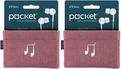 UT Wire [2 PACK] Pocket Snap & Store Earphone Case Pouch, Dusty Rose Pink
