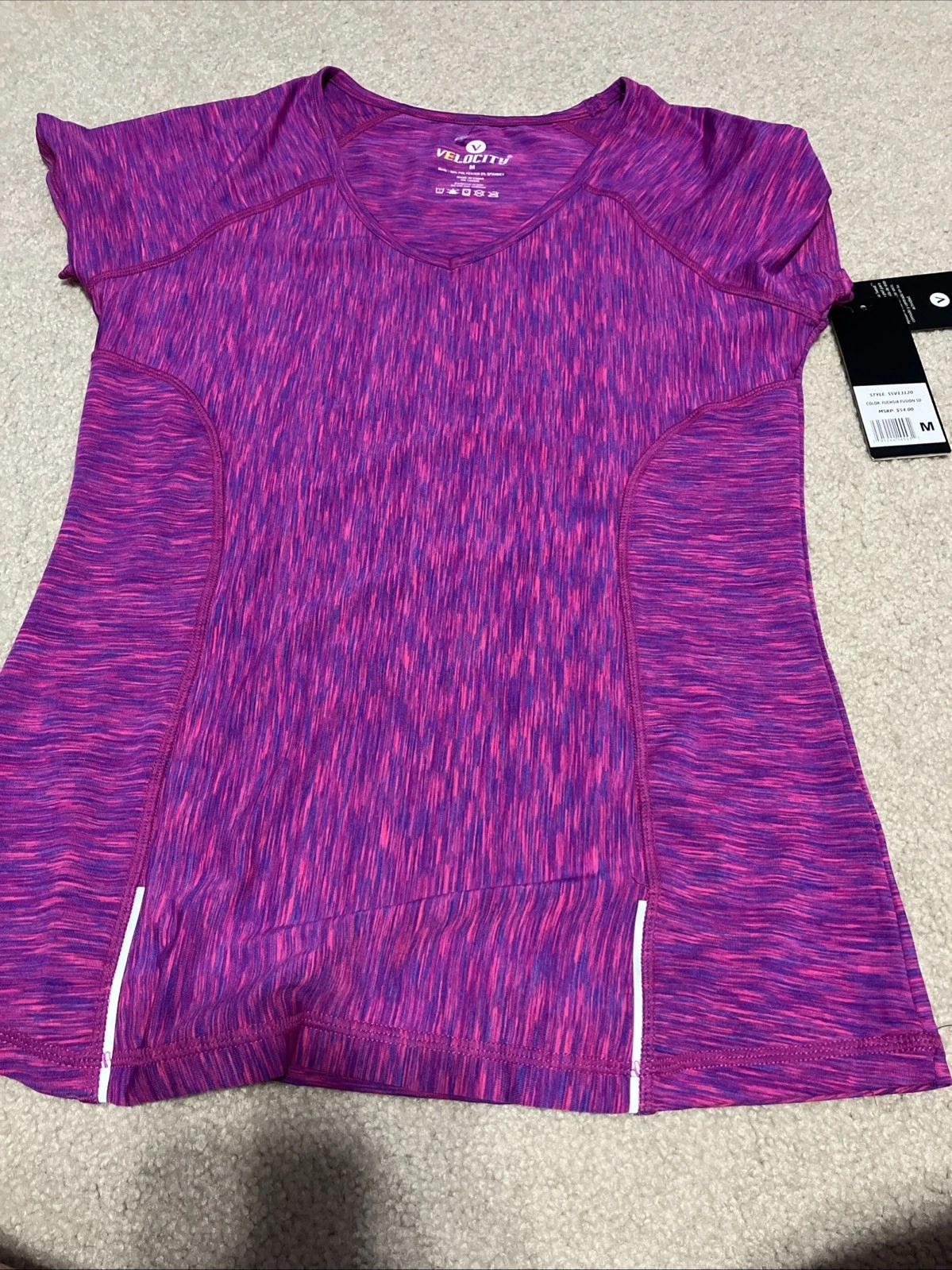 Velocity Womens Top M Athletic Fuchsia Fusion Short Sleeve Stretch New Retail 54