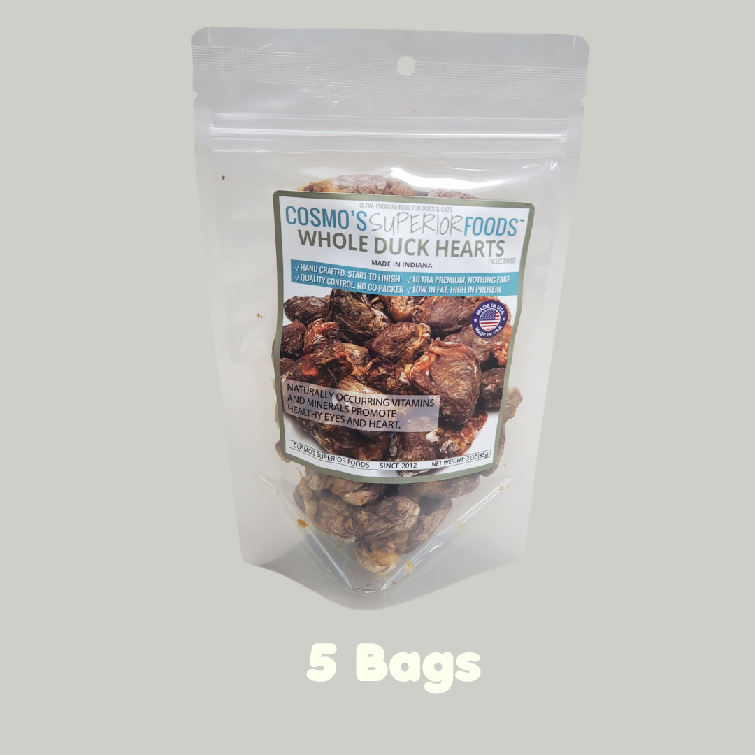 S (5 Pack) Freeze Dried Whole Duck Hearts Cat & Dog Food 3