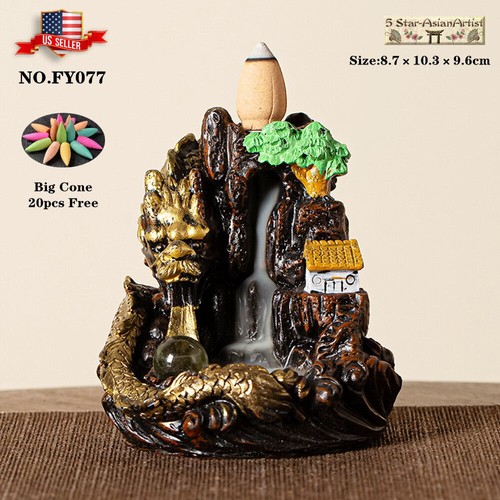 Rückfluss Räucherkegel Brenner Halter Lotus Wasserfall mit gratis Zapfen Geschenk - Bild 3 von 20