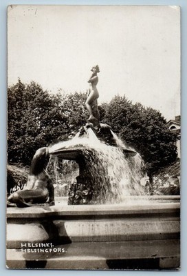 Finland Postcard Helsinki Helsingfors Fountain View 1937 Vintage RPPC Photo