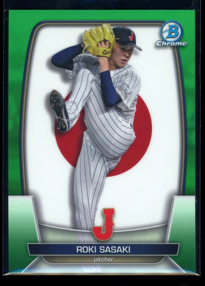 Roki Sasaki 2023 Bowman Chrome WBC Flag Variation Green RC #WBC49 /99
