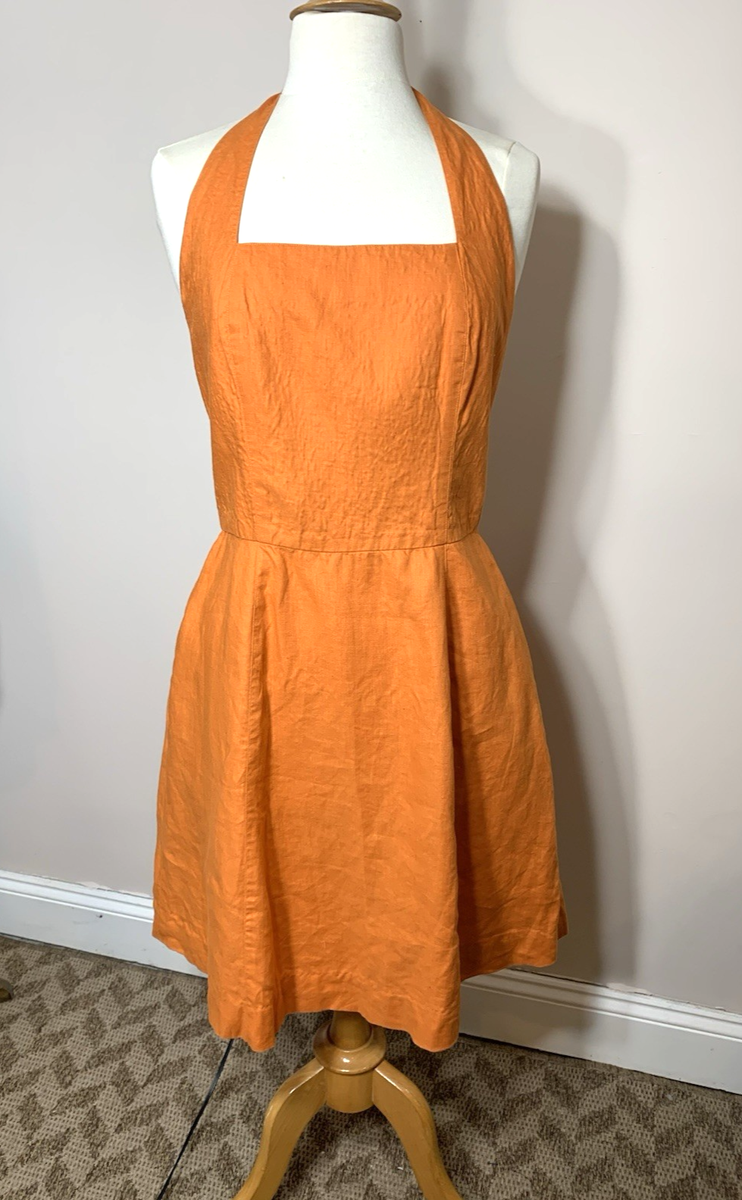 Linda Allard Ellen Tracy Sundress Womens 12 Orange Linen Halter Mini Lined  | eBay