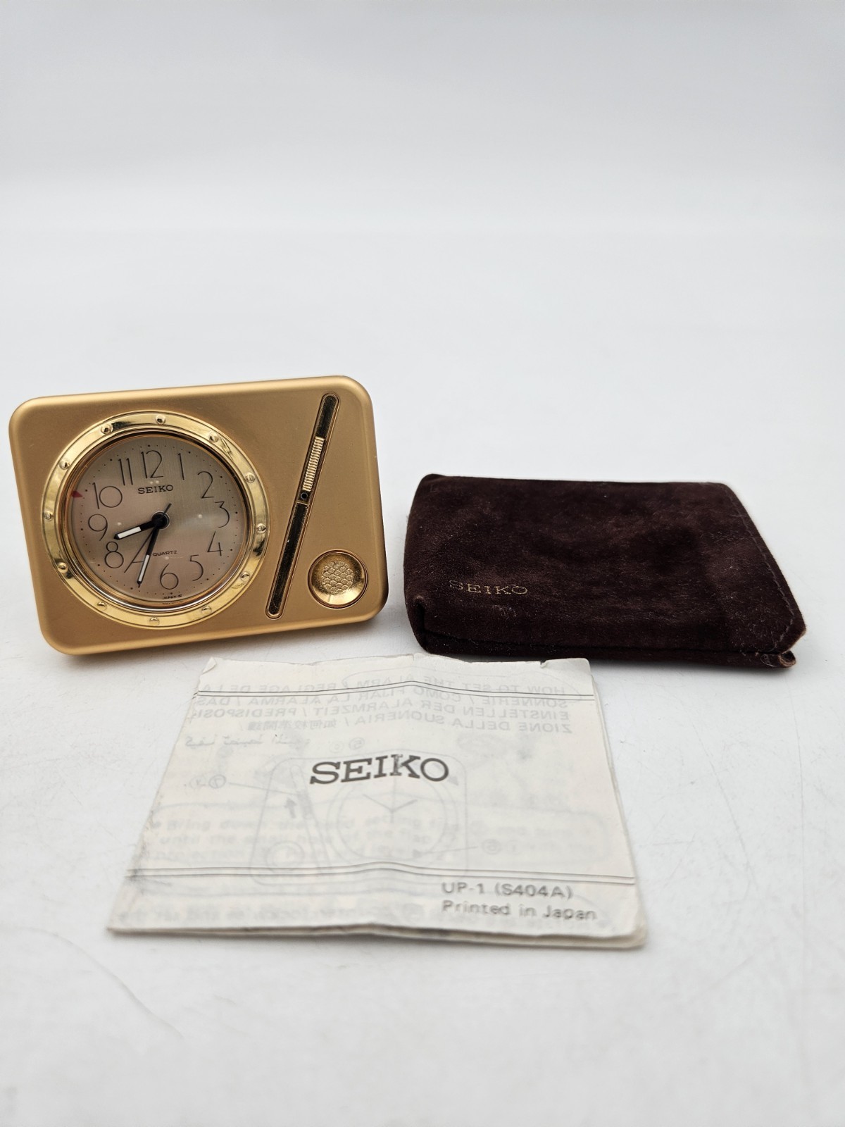 VTG Seiko Clock Digital Compact Travel Alarm Gold Stand QUP1