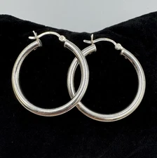 FAS 925 Sterling Silver Classic Everyday Hoop Earrings 1” Diameter 3g