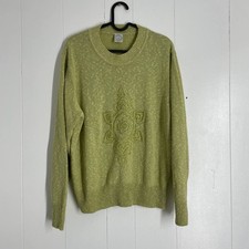 Country Casuals Women's Green Embroidered Floral Design Sweater Size Medium