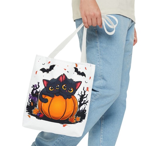 Cute Black Cat Halloween Tote Bag Pumpkin Cat Lovers Fall Gift - Picture 12 of 41